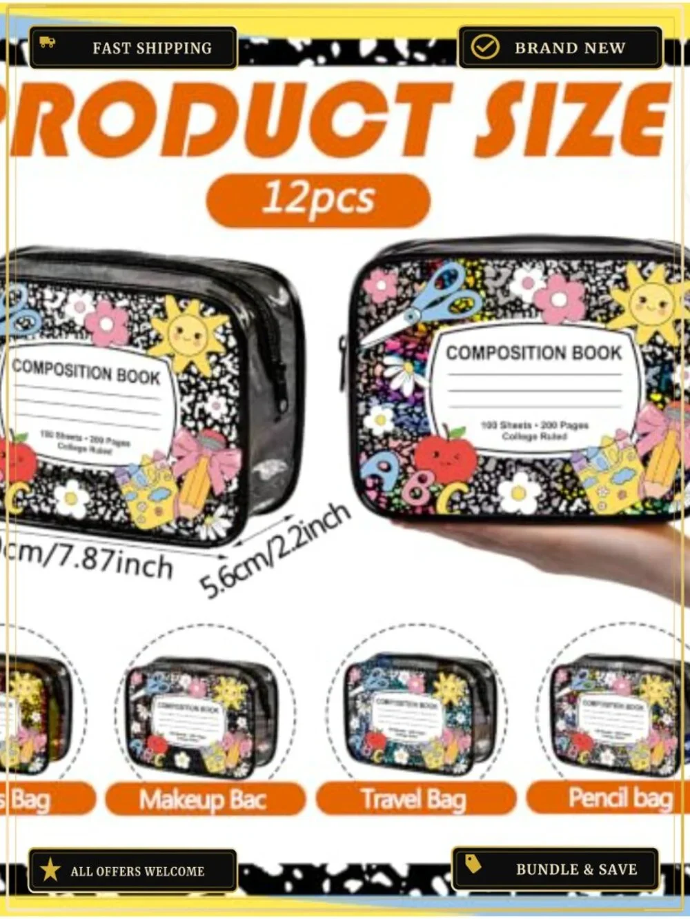 12 Pcs Clear PVC Zipper Cosmetic Pouch Teacher Survival Kit Bag Bulk School